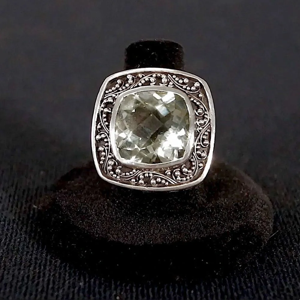 LOIS HILL Green Amethyst Square Cut Faceted Sterling Silver Cigar Band Ring Sz 8 - Picture 7 of 8